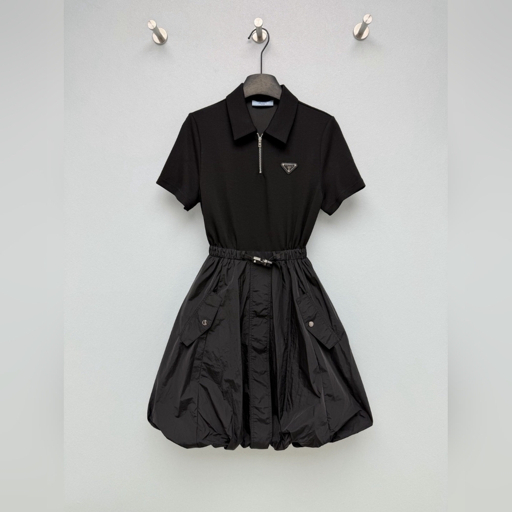 Prada Triangle Logo Short Sleeve Dress